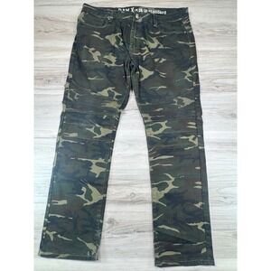 Raw X Mens 38x32 Standard Moto Camo Pants Green Woodland Ribbed Knee Streetwear